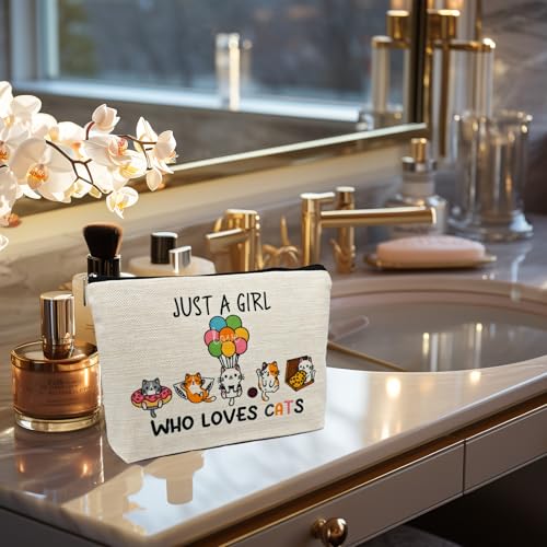 DJOLY Cat Lover Gifts for Women Makeup Bag, Cute Themed Lady Gifts for Girls, Accessories Cosmetic Pouch for Teens Kids Daughter Sister, Funny Mom Birthday Christmas Decorations