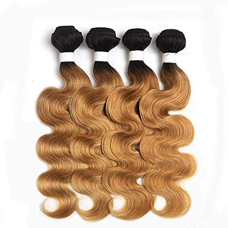 X-TRESS 1b/27 Human Hair Bundles 1 Bundle Ombre Honey Blonde Body Wave Brazilian Hair Weave 100% Human Hair Extensions Bundles Ombre Color 27 Hair Weave(26Inch,T1B/27)