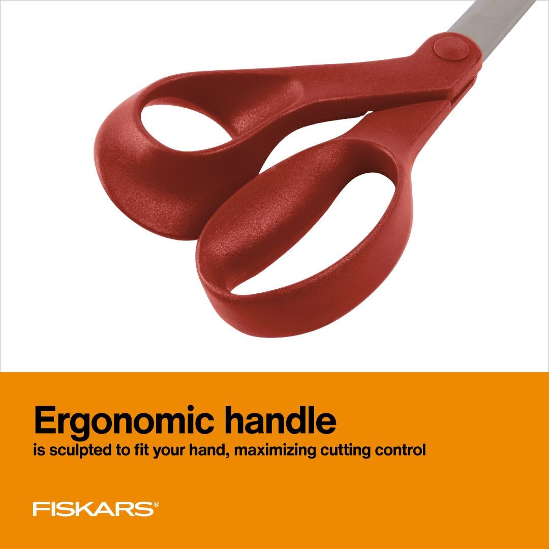 Fiskars All-Purpose Left-Handed Scissors - Ergonomically Contoured - 8" Stainless Steel - Paper and Fabric Scissors for Office, Arts, and Crafts - Red