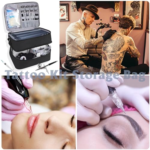 Tattoo Carrying Case Tattoo Supplies Organizer Tattoo Kit Case for Tattoo Equipment Portable Tattoo Supplies Travel Storage Bag for Tattoo Stencil Printer, Tattoo Ink, Tattoo Equipment, Bag Only