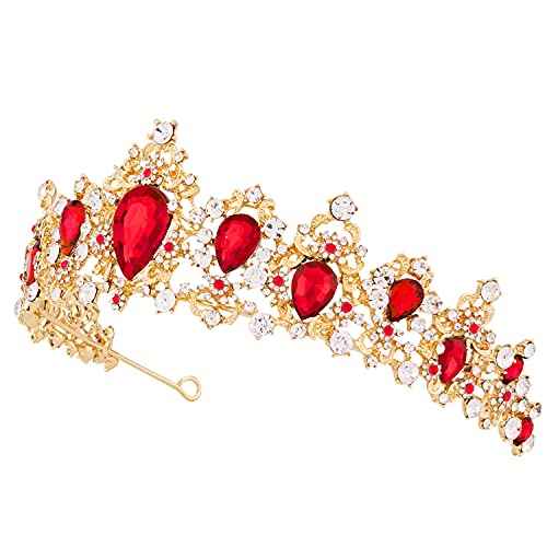 Queen of Hearts Costume Women Evil Queen Crown, Scarlet Witch Crown Glinda Princess Belle Evie Tiara Heart Accessories Headpiece Gold Red Ruby Headband for Halloween Sexy Bride Woman Adult