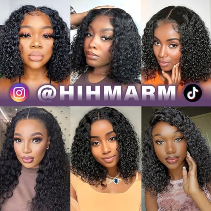 Curly Human Hair Wig 13x6 HD Lace Water Wave Frontal Wigs Human Hair Pre Plucked Wear And Go Deep Wave Frontal Glueless Wig for Black Women 180 Density Curly Wig Natural Black 18 Inch