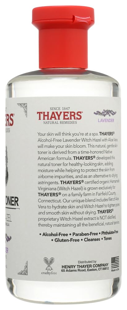 THAYERS Alcohol-Free Witch Hazel with Organic Aloe Vera Formula Toner, Lavender, Clear, Unscented, 12 Fl Oz, Pack of 2