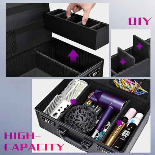 Barber Accessories Case, Profesional Barbers Briefcase Tool Case, Barber Cases for Clippers and Supplies, Hair Scissors Clippers Trimmer Organizer, Barbers Suitcase with Code Lock (Matte Black)