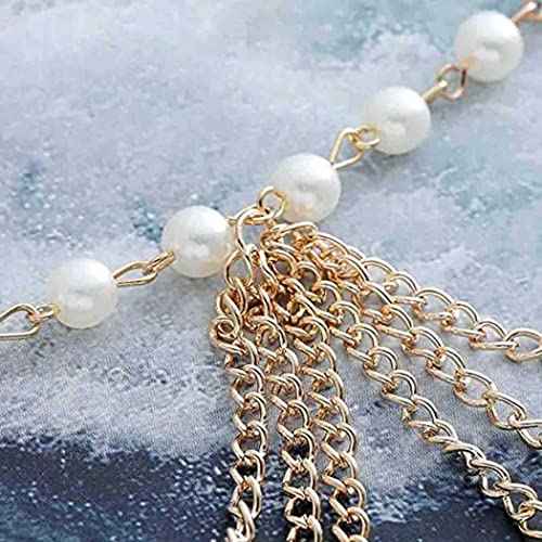 Boho Pearl Hair Chain Gold Tassel Headpiece Gypsy Festival Wedding Hair Accessories for Women
