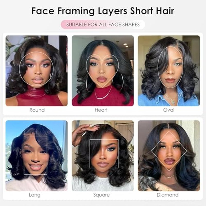 250 Density Layered Bob Wig Human Hair With Curtain Bangs 15A 6x6 Face-Framing Wear Go Glueless Wigs Human Hair Pre Plucked Pre Cut Bob Body Wave Ready To Wear Hd Lace Glueless Wigs Human Hair 14 Inch