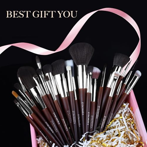 35Pcs Professional Makeup Brushes Set, High End 25 Pcs Make up Tools For Powder Foundation Concealers Blush Eyeshadows and 8 Puff 2 Makeup Sponge. Artist MUST HAVES Travel and Daily (brown)
