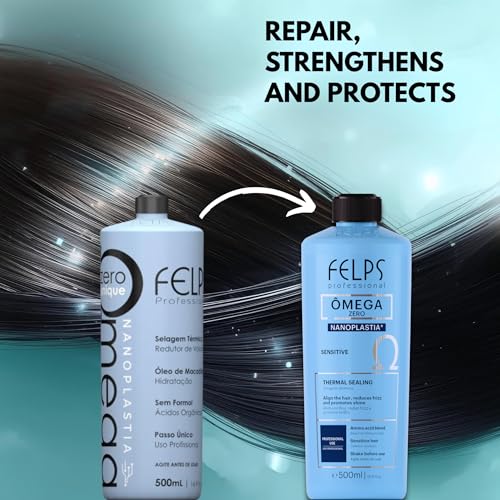 Felps Professional Omega Sensitive - Thermal Sealing Unique Nanoplasty - Brazilian Keratin Blowout - Straightening & Smoothing Hair Treatment - Formaldehyde Free 500ml/16.90.oz