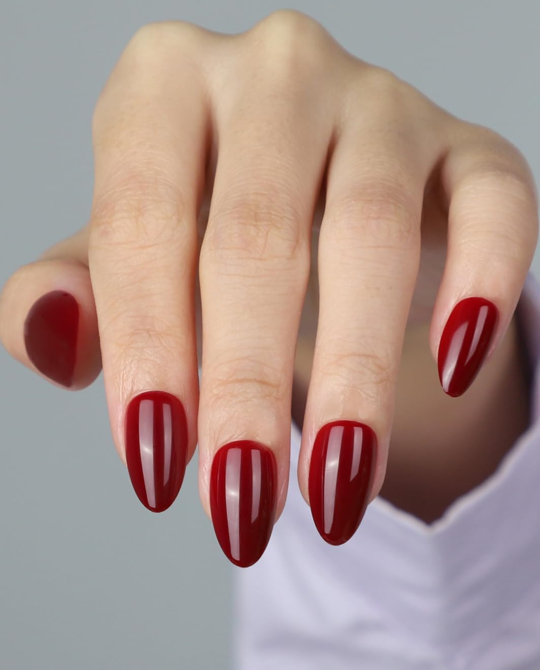 French Almond Gel Press On Nails Short 16 Sizes Fake Nails Glossy 32pcs, Nail Glue Included