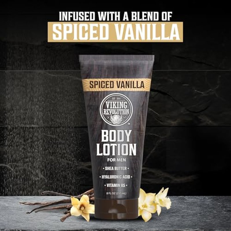 Viking Revolution Spiced Vanilla Body Lotion for Men ? Mens Lotion for Dry Skin with Shea Butter, Hyaluronic Acid and Vitamin B5 ? Nourishing Mens Body Lotion for Hydrated and Smooth Skin - 8oz,1 Pack