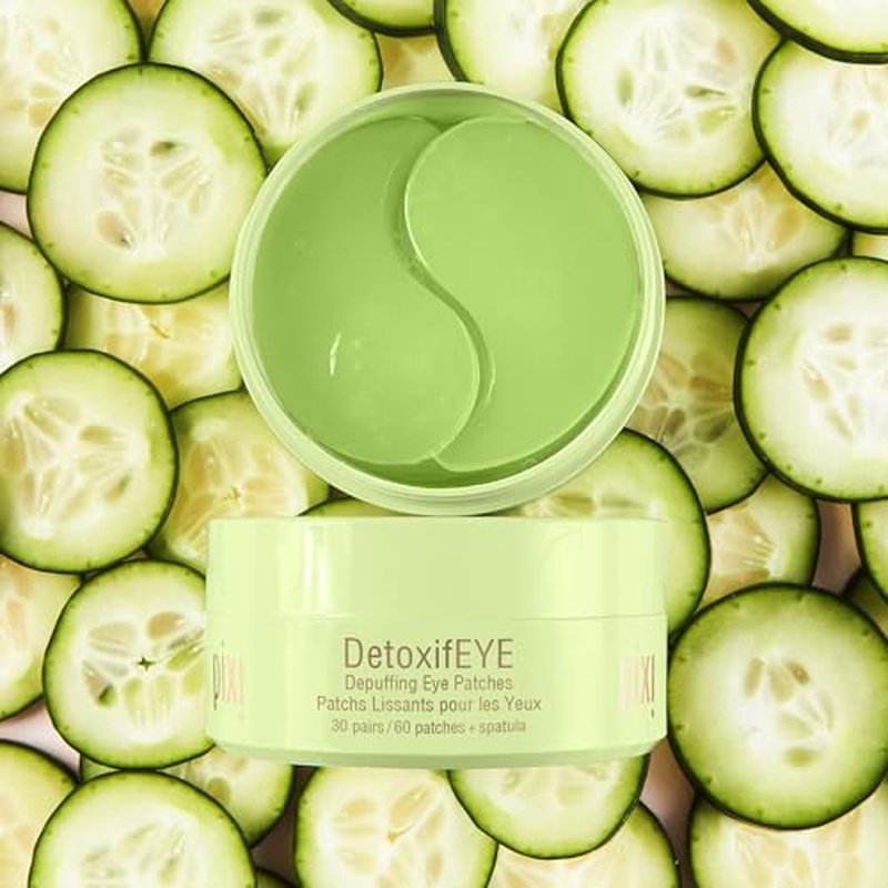 Pixi DetoxifEYE Depuffing Hydrogel Under-Eye Patches, Cucumber, Hyaluronic Acid & Caffeine For Puffy Eyes and Dark Circles, Hydrate Eye Area, 30 pairs, 60 Patches