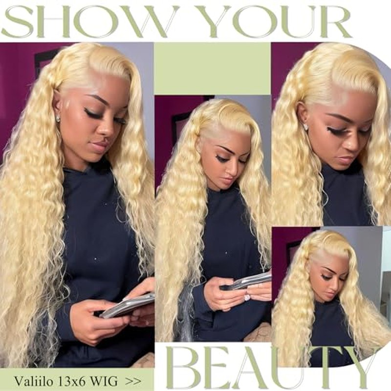 Deep Wave Lace Front Wigs Human Hair 613 Blonde 13x6 Lace Front Wig Human Hair Pre Plucked Glueless Wig for Women 24 Inch