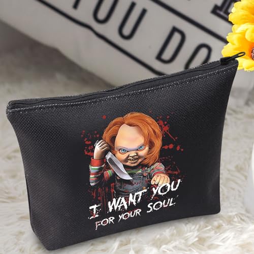 BWWKTOP Evil Doll Cosmetic Makeup Bag Murderous Toy Gifts I Want You For My Soul Zipper Travel Bags Killer Doll Merch (for My Soul)