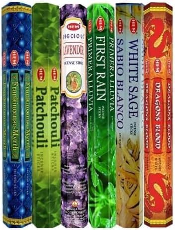 HEM Assorted Hexa Incense Sticks – Pack of 6 Fragrance Sticks (Each Tube Contains 20 Sticks) – Long-Lasting Aromatherapy for Meditation, Relaxation, Yoga, and Home Fragrance