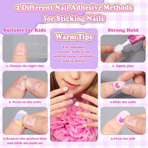 144 Pcs Press on Nails for Kids, Girls Fake Nails with Glue Kit, Cute Nails Tips with Jelly Nail Adhesive Teen Stick ons Acrylic Nails Gift Set for Girls 8-12