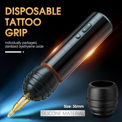 Ambition Ninja Plus Wireless Tattoo Machine - Rotary Cartridge Tattoo Gun with 2000mAh Power LCD Digital Display Brushless Motor Straight Drive Bar Tattoo Equipment for Tattoo Artists