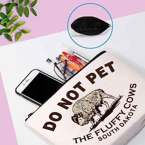 Bison Buffalo Gift Do Not Pet the Fluffy Cows Zipper Pouch South Dakota Gift Midwest Badlands National Park Gift Makeup Bag (SOUTH DAKOTA Bag)