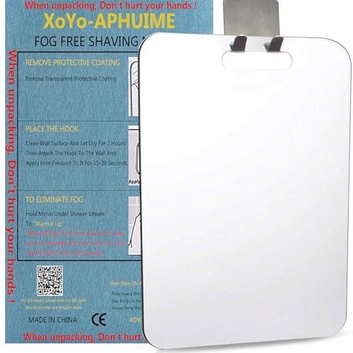APHUIME Fogless Shower Mirror (11inX7.48in), Anti-Fog Frameless Wall Hanging Makeup & Shaving Bathroom Accessory (Large, Shaver Hook)