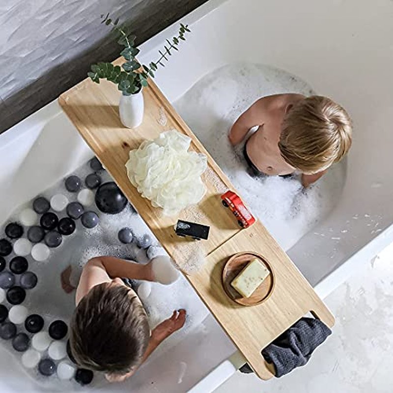 Zeek Bathtub Caddy Tray Solid Natural Wood Bath Board Charcuterie Serving Platter Housewarming Gift