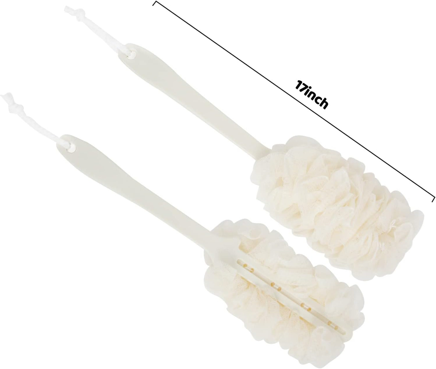 2Pack Back Scrubber for Shower, Loofah Sponge Brush Exfoliating Body, Long Handle Scrub Brush for Shower with Loofah on a Stick for Back Use, Bathing Accessories Body Brushes (2Pack)