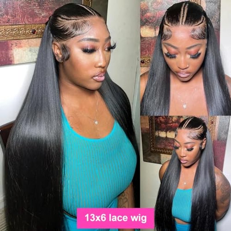 13x6 Straight Lace Front Wigs Human Hair HD Transparent Lace Frontal Human Hair Wigs for Women Glueless Wigs Human Hair Pre Plucked Black Wig 200% Density 22 Inch