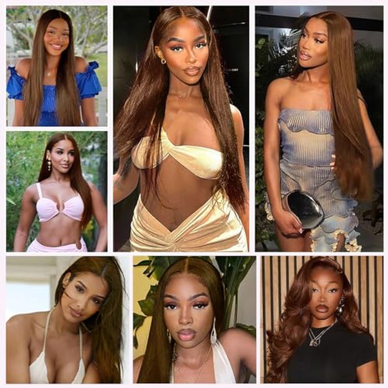 13x6 Straight Lace Front Wigs Human Hair Chocolate Brown Lace Front Wigs Human Hair Pre Plucked 200% Density Colored #4 Brown Wig HD Lace Frontal Wigs for Women 24Inch