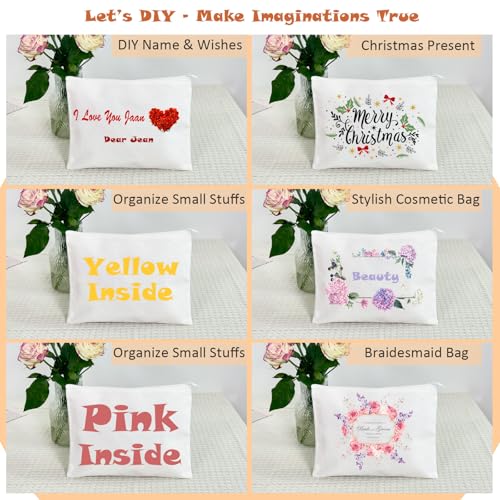 Koolmox 30 PCS 9x7'' White Makeup Bag Set with Zipper, Customizable Cotton Canvas Pouches for DIY Arts and Crafts, Cases to Tie-Dye for Cosmetic Items, Stationary, Party Favors