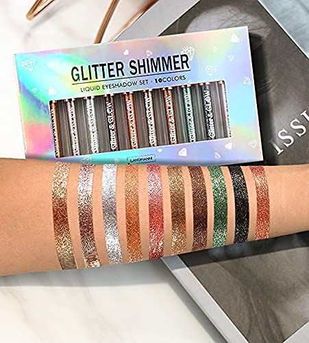 Liquid Glitter Eyeshadow & Matte Eyeliner Set - Rainbow Neon Colors | Waterproof & Smudgeproof Makeup Gift Kit for Women