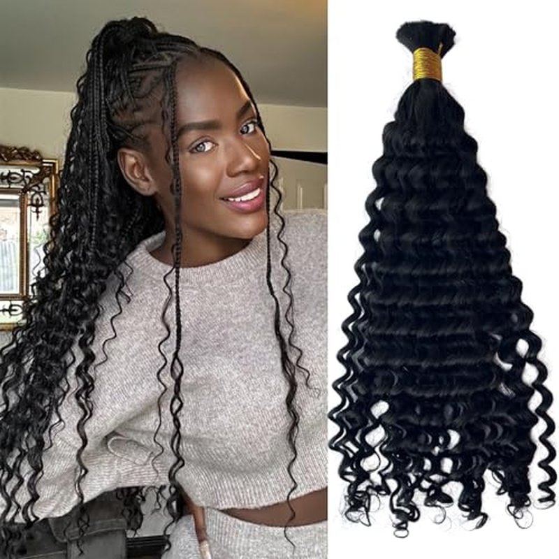 Bulk Hair Double Drawn Human Bundles Spanish Curly Extensions For Boho Knotless Braiding No Weft Water Wave Full End Burmese Bulk Hair Boho Braids for Women 24inch 1Bundle 100g