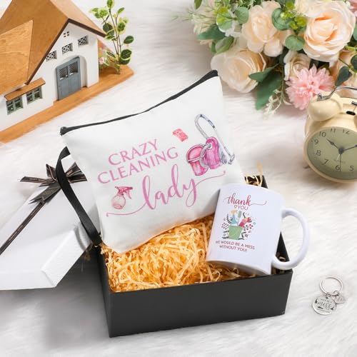 Havawish 3 Pcs Christmas Cleaning Lady Gifts Include Cleaning Makeup Bag Thank You Coffee Mug 11 oz Novelty Mug Housekeeper Appreciation Gifts