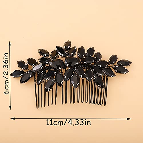 Teyglen Hair Comb, Crystal Bride Wedding Hair Comb Full Black Rhinestone Side Comb Bridal Hair Piece Accessories for Bride Women Girl (Black, 11 * 6 cm / 4.33 * 2.36 inches)