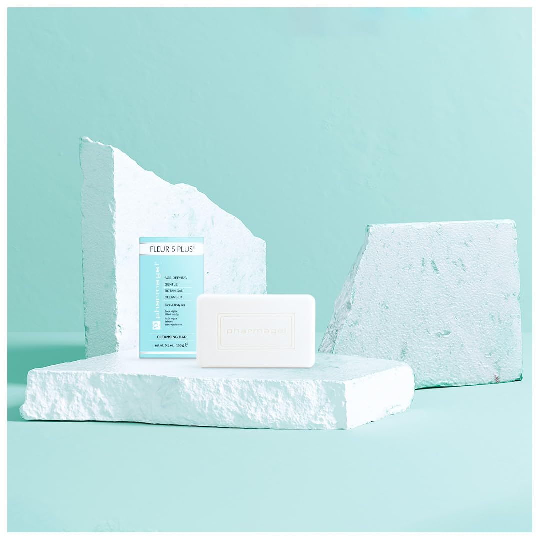 Pharmagel Fleur-5 Plus Antioxidant Gentle Cleansing Bar | Natural Daily Bath and Face Wash Soap | Deep Cleaning Soap for Sensitive Skin - 5.3 oz