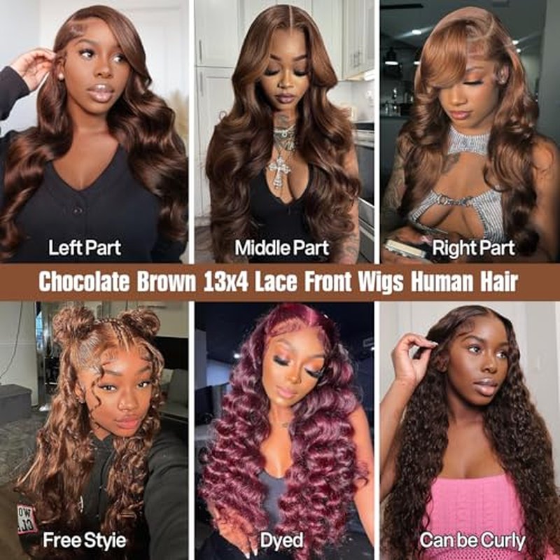 Chocolate Brown Human Hair Wig 26 Inch Brown Wig Human Hair 200 Density Body Wave Lace Front Wigs human hair Pre Plucked 13X4 HD Frontal Wig 4# Colored Glueless Wigs
