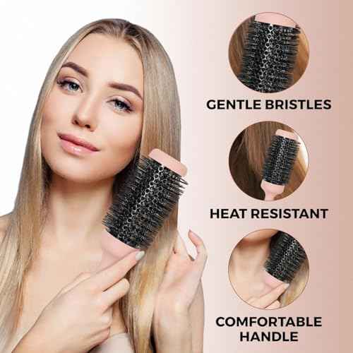 Unique Design Round Brush for Blow Drying, Professional 2.1 inch Round Barrel Brush With Ergonomic Handle for Styling, Curling and Straightening. Pain-Free. Christmas Stocking Stuffer Gift.