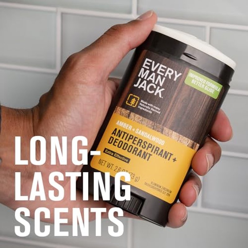 Every Man Jack Men¡¯s Amber + Sandalwood Antiperspirant Deodorant ? New & Improved Formula ? Smooth Glide, 48-Hour Odor & Sweat Defense? 2.6 oz (2 Pack)