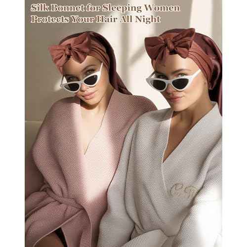 100% Mulberry Silk Bonnet for Sleeping Women Braid Bonnet for Long Hair with Elastic Tie Band Hair Wrap for Braids Curly Hair