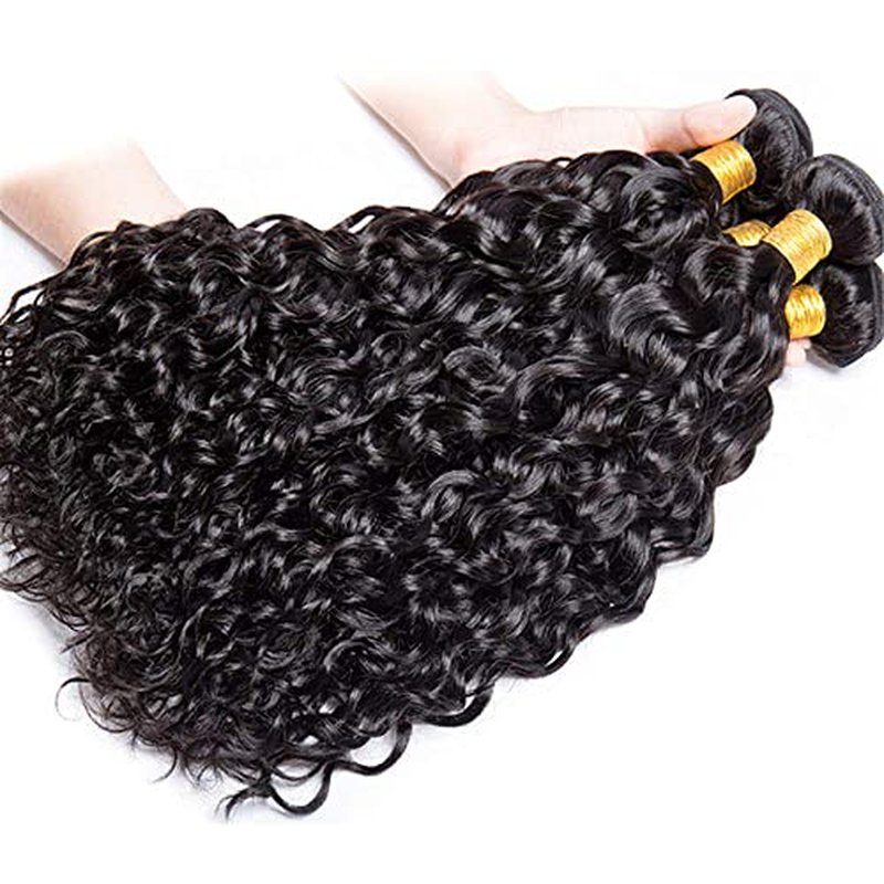 Human Hair Bundles Water Wave Bundles 34 34 34 Inch #1B Natural Color Water Wave Human Hair Extensions Double Weft Unprocessed Brazilian Virgin Hair 3 Bundle 50 Grams Per Bundle