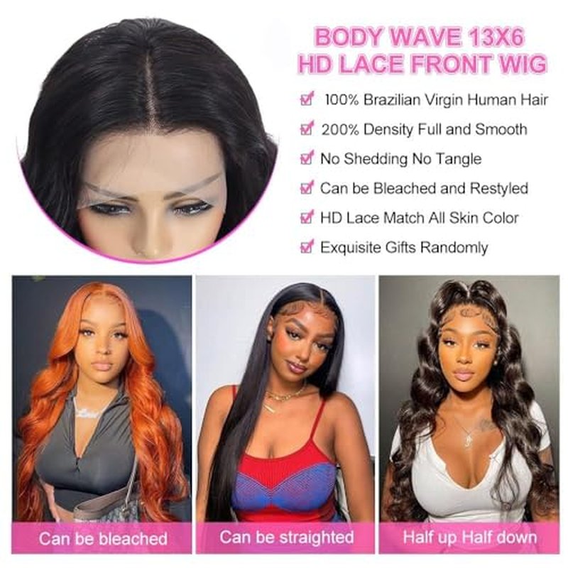 22Inch 13x6 Body Wave Lace Front Wigs Human Hair Pre Plucked With Baby Hair 200% Density Glueless Wigs for Women HD Transparent Lace Front Wigs with Natural Hairline