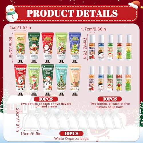 JAOJAO Christmas Lip Balm Bulk, Christmas Hand Cream with Organza Bag and Thank You Card Gentle Nourishing for Xmas for Girlfriend Wife Mother Colleague Teacher, Set of 40