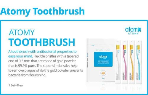 BC233 Korean Toothbrush for Sensitive Gums, Super Silm Gold Bristles Pack of 8 Toothbrushes
