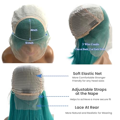 Ubetta Lake Blue Bob Wig Human Hair Lace Front Wigs 13x4 Glueless Lace Front Bob Wigs Human Hair Pre Plucked 8 Inch Colored Teal Blue Bob Wig for Black Women 180% Density
