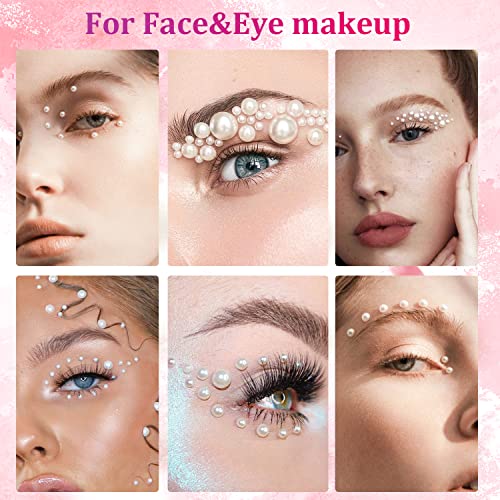 2700 Pcs Flat Back Pearls Kits, 1 Box of Flatback White+1 Box of Beige Small Half Round Pearls with Pickup Pencil and Tweezer for Nail Art Face Makeup Graduation Cap Decorations DIY and Craft