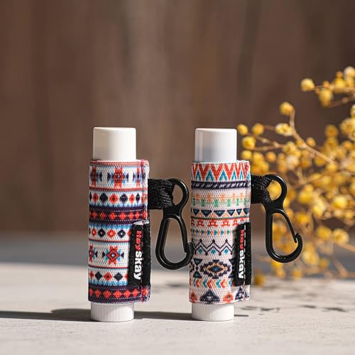 HEYSKAY 3PCS Lip Balm Holder Sleeves Chapstick Holder Keychain Lip Gloss Holder Keychain Elastic Sleeves (Boho Pattern)