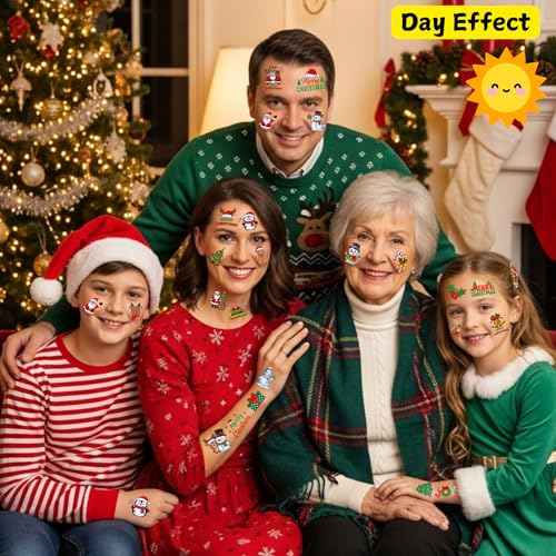 Glow In Dark Christmas Temporary Tattoos | Luminous Christmas Decorations Accessories Party Favors Supplies Goodie Bags Stocking Stuffers Xmas Santa Claus Snowman Gift Idea For Kis Teen Adult-60Pcs
