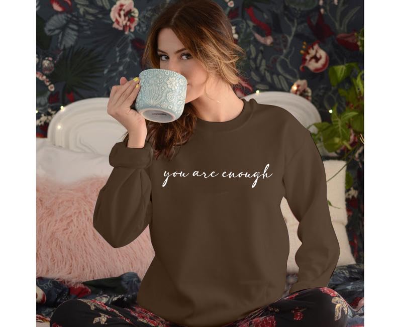 JINTING You Are Enough Sweatshirt for Women Mental Health Dear Person Behind Me Hoodie Shirt Inspirational Pullover Top Brown