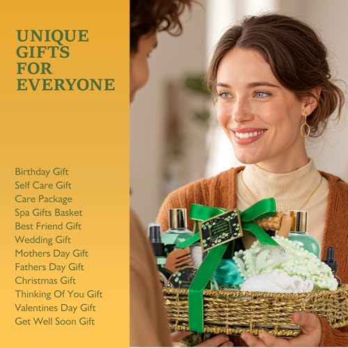 Home Spa Gift Basket, Bath Spa Kit for Women & Men, Bath & Shower Spa Gift Basket Set with Body Lotion, Shower Gel, Bubble Bath, Bath Bomb, Bath Gift Set for Mother, Wife Her, Eucalyptus & Amber Scent