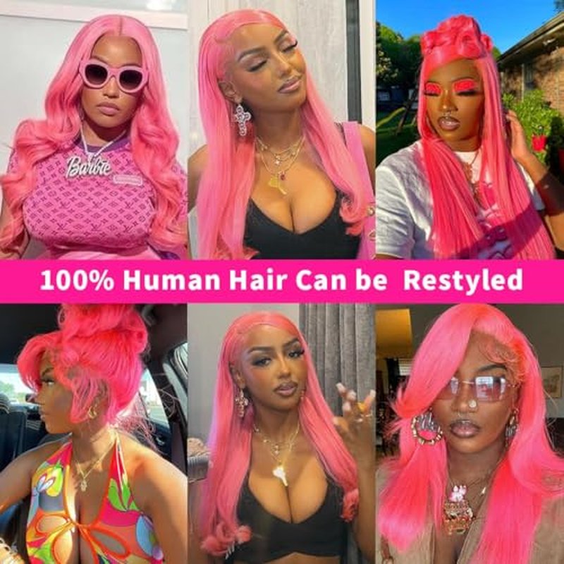 Pink Lace Front Wigs Human hair Pink Wigs Human Hair Body Curly Human Hair Wig For Women Body Wave Lace Frontal Wigs Human Hair 200% Density HD Transparent Pre Plucked