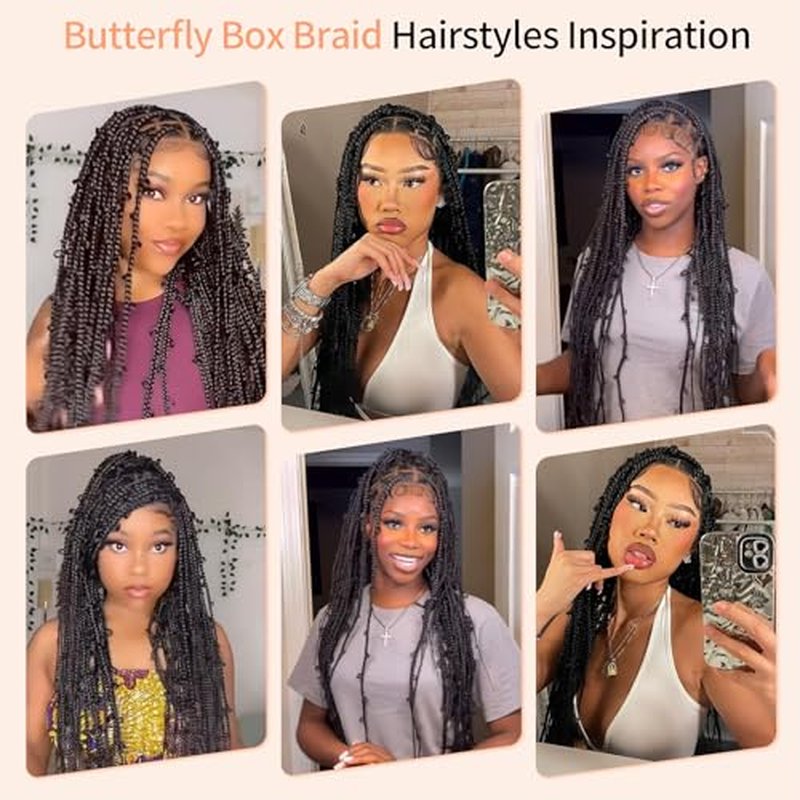 36" 13x8 HD Lace Front Braided Wigs for Women Knotless Box Braided Wigs Butterfly Braided Wig with Baby Hair Free Parting Synthetic Hair Braided Lace Front Wigs Natural Black