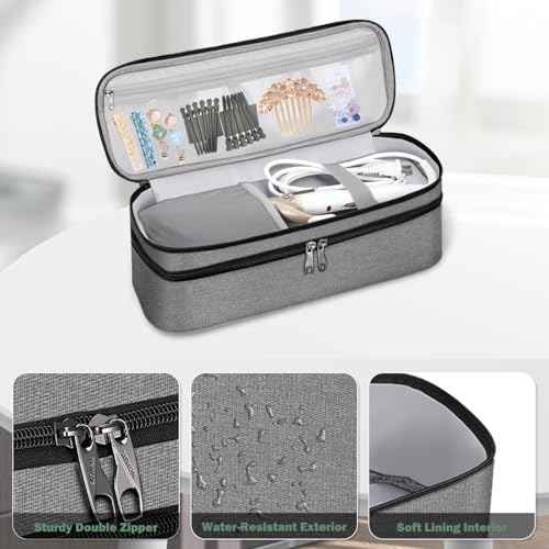 SITHON Double-Layer Travel Carrying Case for Shark FlexStyle/SmoothStyle, Water Resistant Storage Organizer Bag for Airwrap Styler, Also for Revlon One-Step Hair Dryer (Bag Only) (Gray)