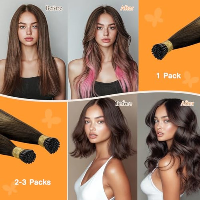 DOORES I Tip Human Hair Extensions, 100g, 22 Inch Balayage Dark Brown to Chestnut Brown, Cold Fusion Remy Hair Extensions